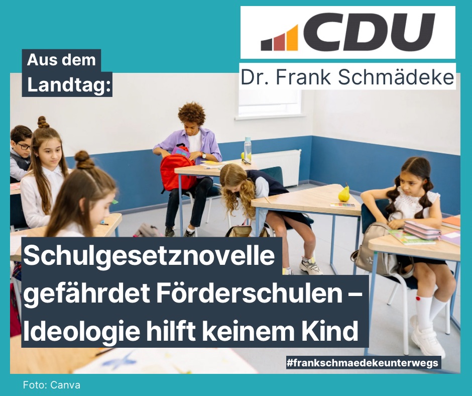 CDU-Landtagsfraktion warnt vor Folgen der Schulgesetznovelle